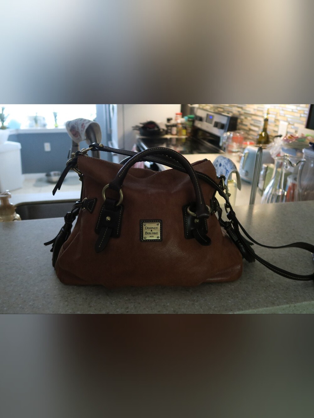 Dooney & Burke Large Chestnut Brown With Dark Brown Handles And Accents Leather